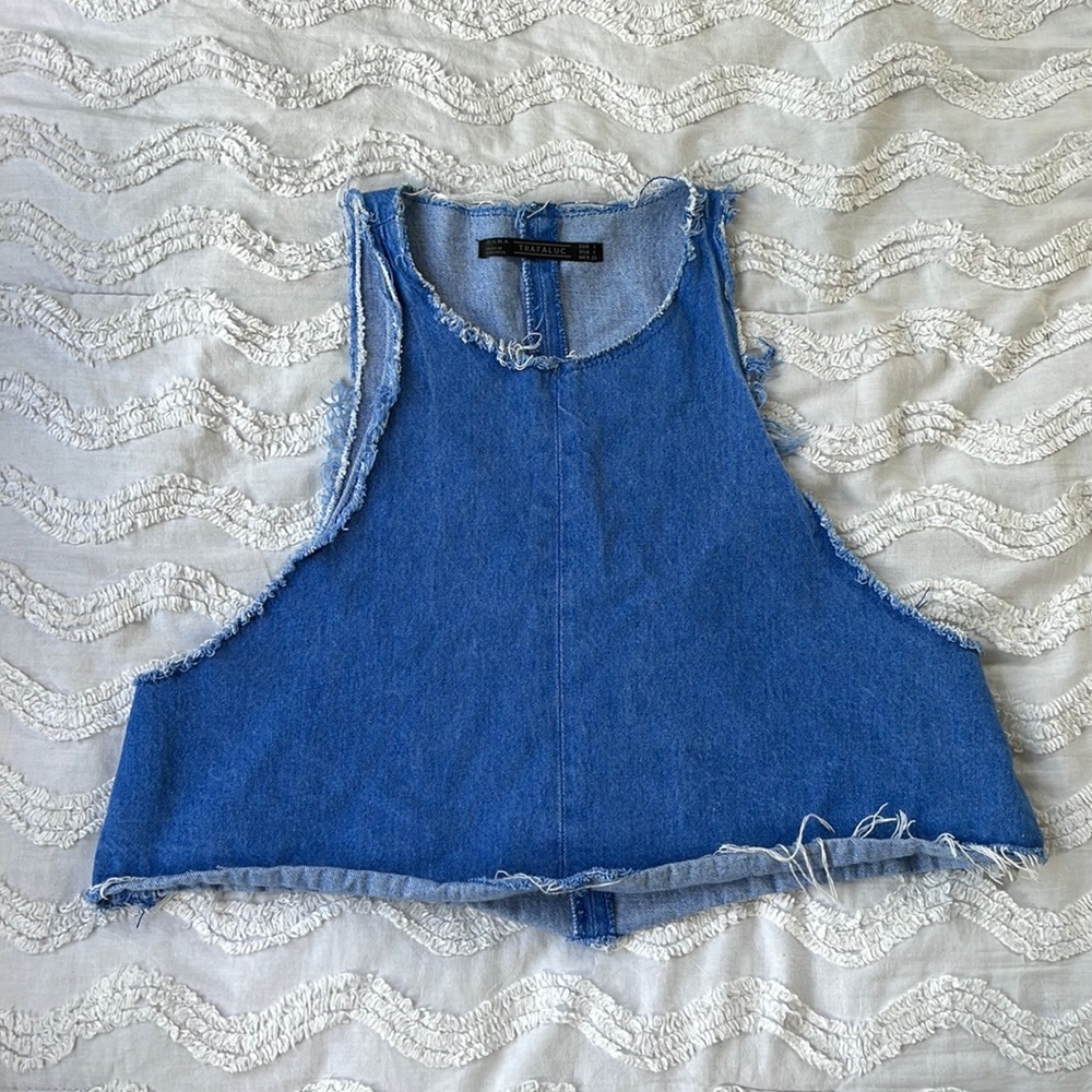 Blue denim, jean type of crop top